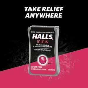 4-Pk Halls Minis Sugar Free Watermelon Flavor Cough Drops 24 ea NEW
